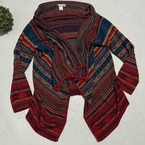 Coldwater Creek Red Multicolor Striped Open-Front Cardigan